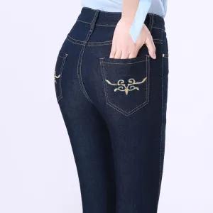 Amy Fashion - Elegant Skinny Straight Vaqueros Embroidered Pantalones