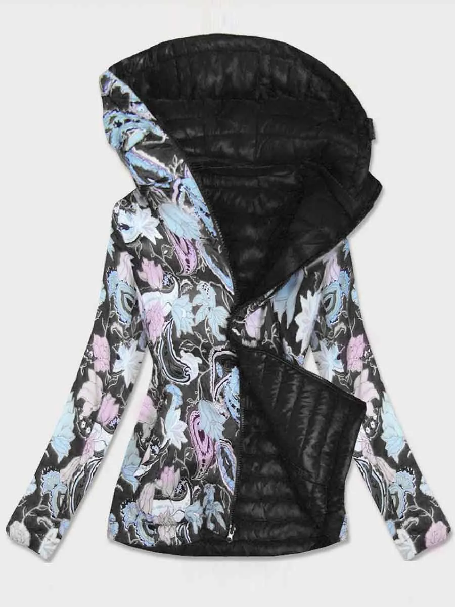 Autumn and Winter Print Hooded Coat Warm Jacket