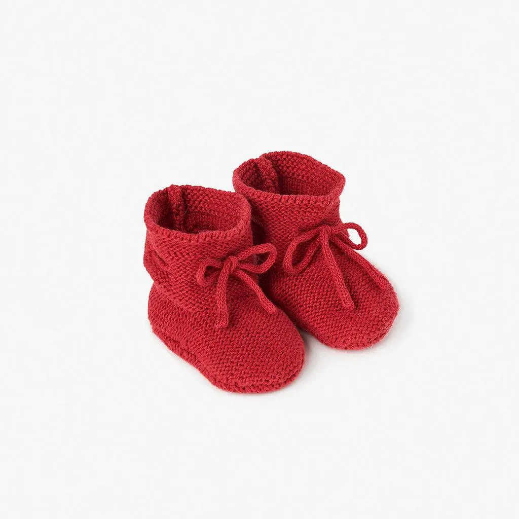 Baby Booties | Garter Knit - Red | Elegant Baby