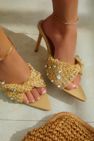 Baja Cruise Embellished High Heel Mules - Nude