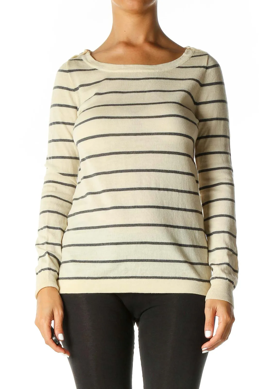 Beige Striped Casual Sweater