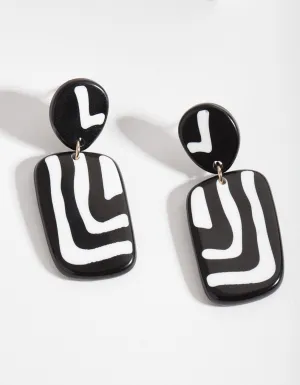 Black & White Square Zebra Print Drop Earrings