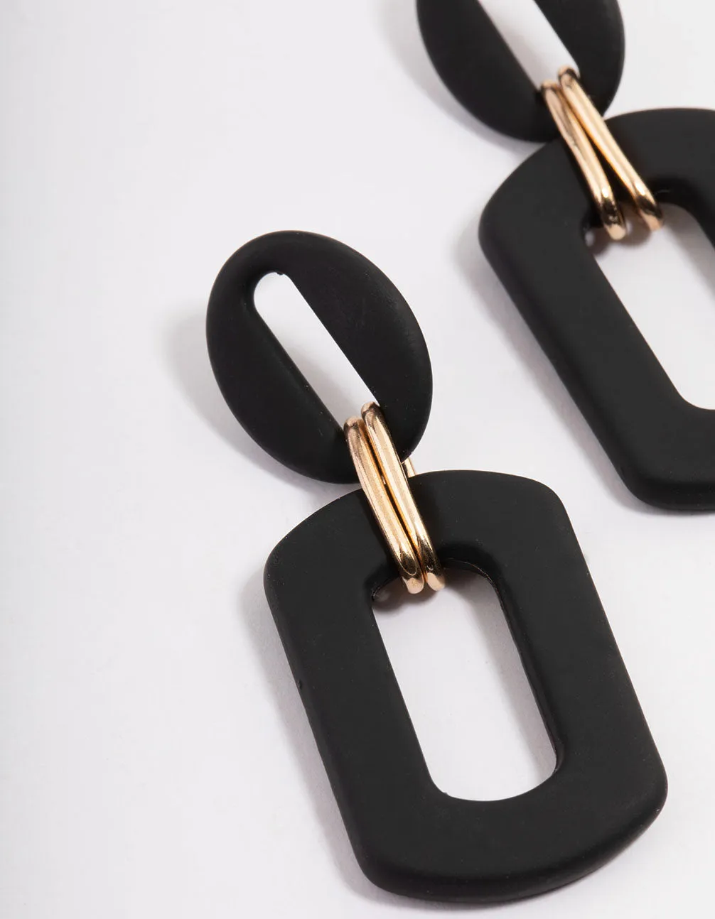 Black Mini Rubber Link Drop Earrings