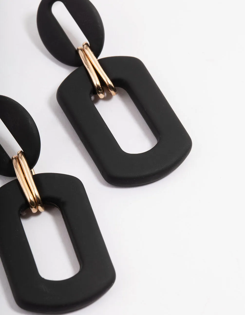 Black Mini Rubber Link Drop Earrings