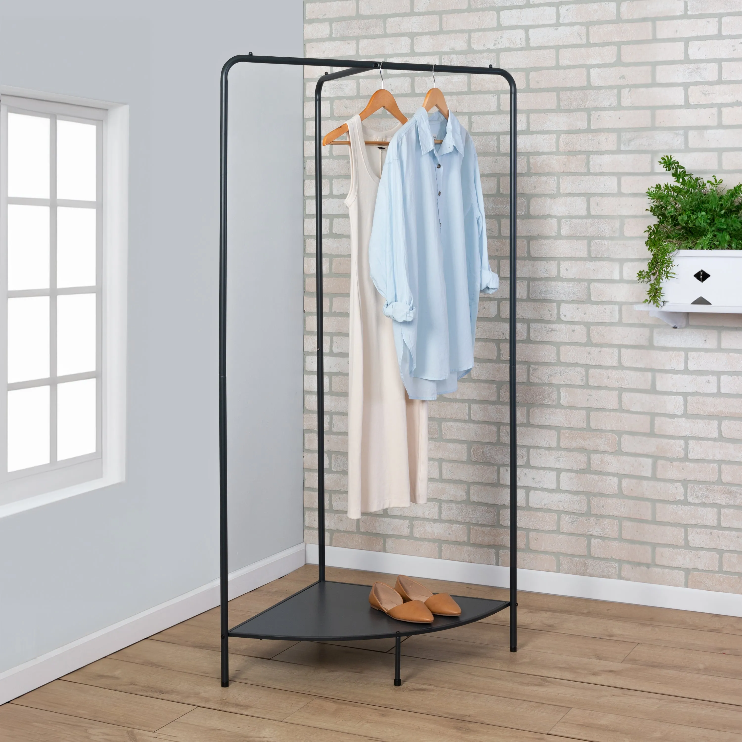 Black/Dark Gray Freestanding Corner Clothing Rack