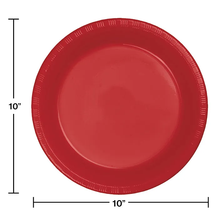 Bulk Classic Red Plastic Banquet Plates 10.25 inch (240 per Case)