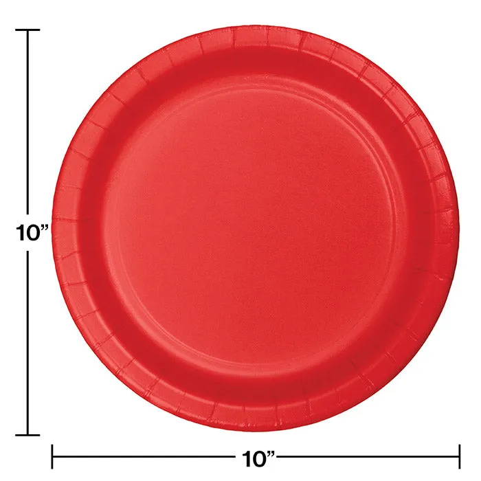 Bulk Classic Red Sturdy Style Paper Banquet Plates 10.25 inch (240 per Case)