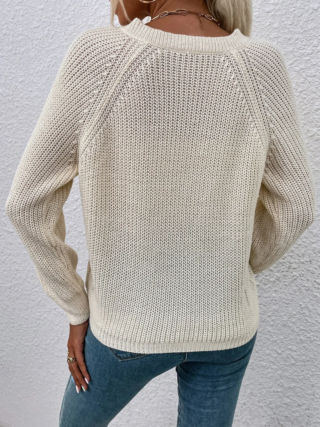 Casual Plain Drawstring Long Sleeve V Neck Regular Women Sweater