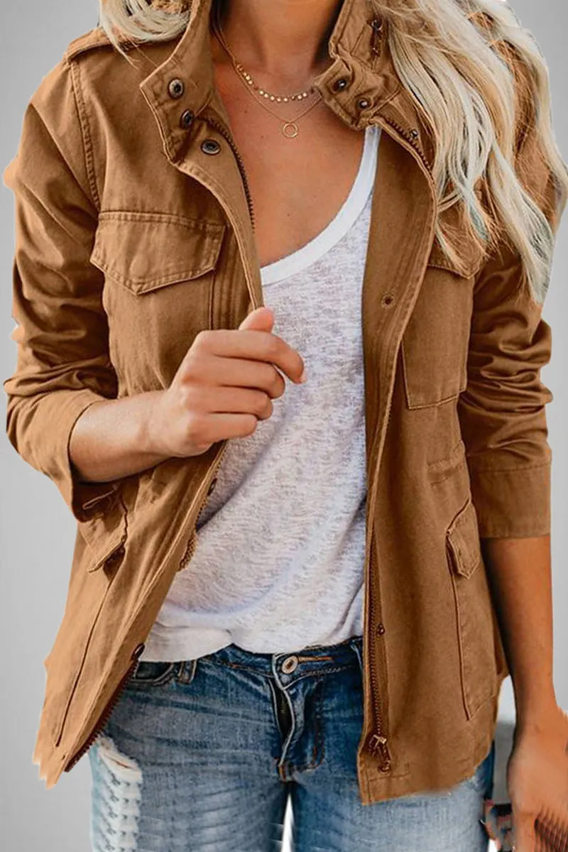 Casual Solid Patchwork Turndown Collar Outerwear