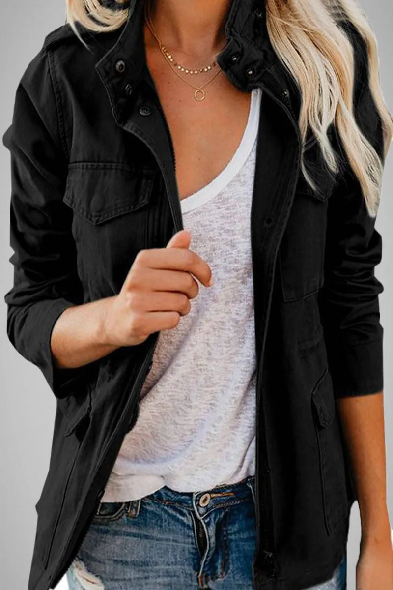 Casual Solid Patchwork Turndown Collar Outerwear