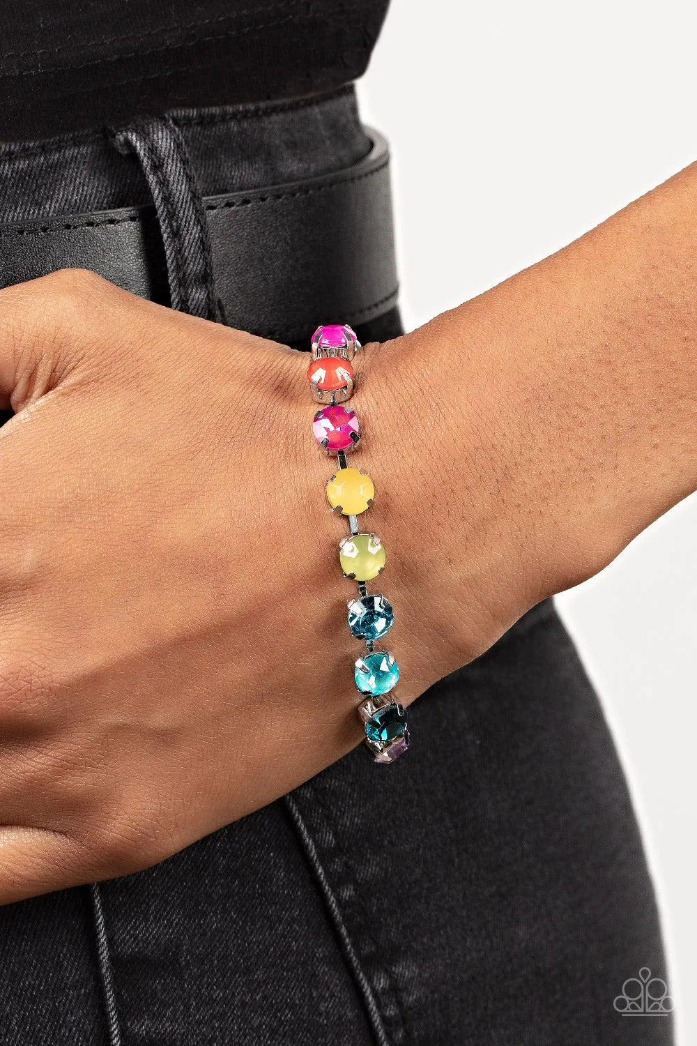 Dreamy Debutante Multi Rainbow Rhinestone Bracelet - Paparazzi Accessories