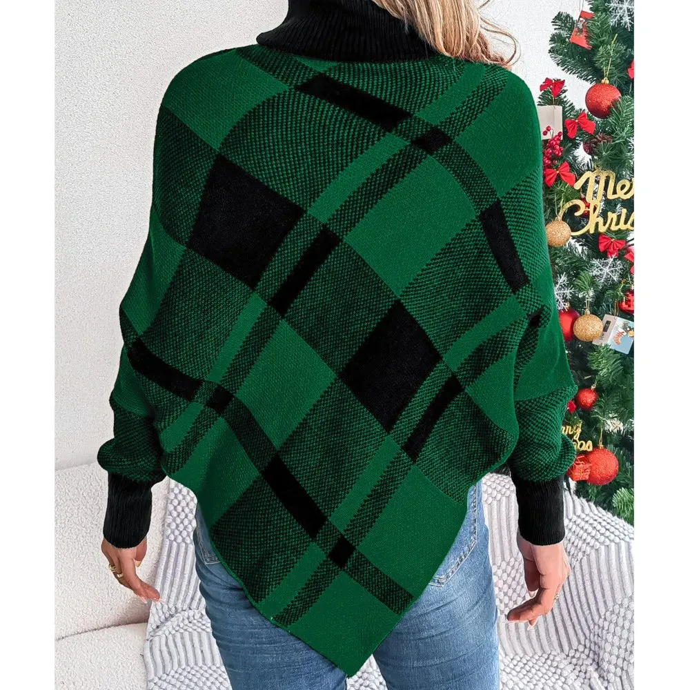 Elegant Casual Color Contrasting High Collar Long Sleeve Christmas Sweater