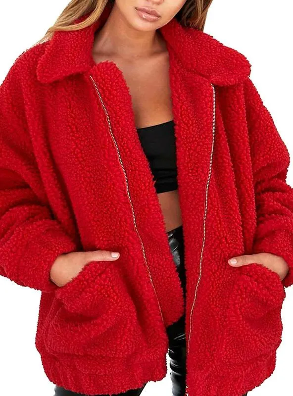 Elegant Faux Fur Coat Women Warm Soft Zipper Fur Jacket