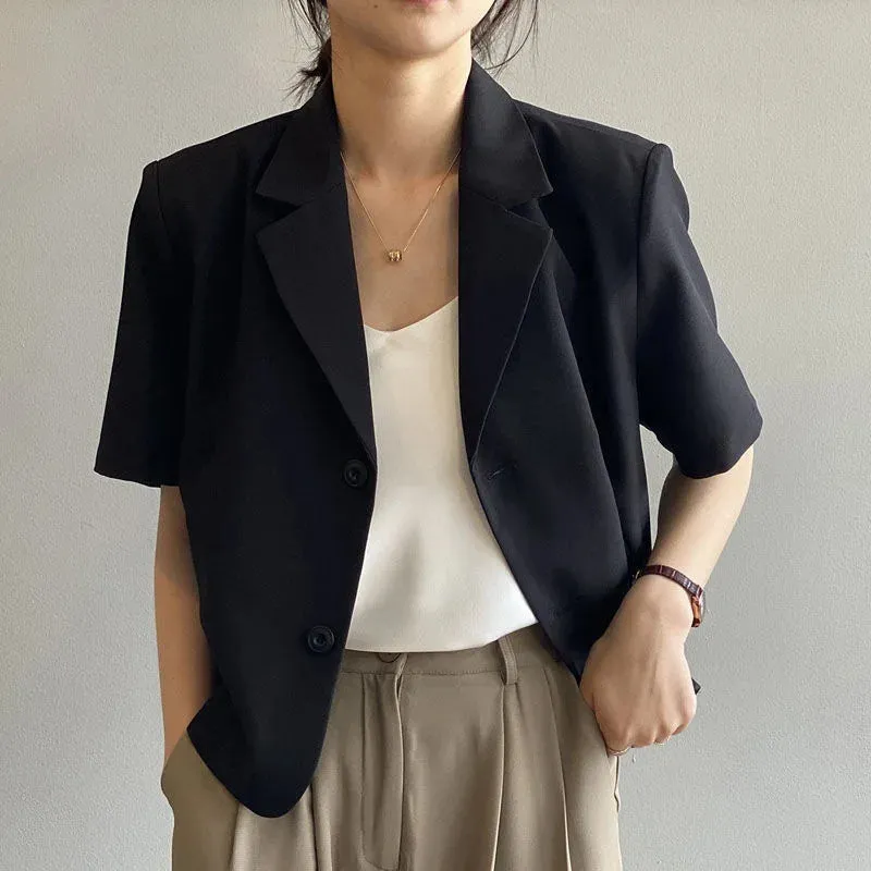 Elegant Office Women's Blazer Jacket - New Summer Short Sleeved Korean