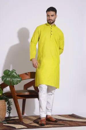 Elegant Plain Cotton Yellow Color Kurta