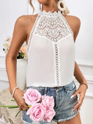 Elegant White Lace Tank Blouse for Women