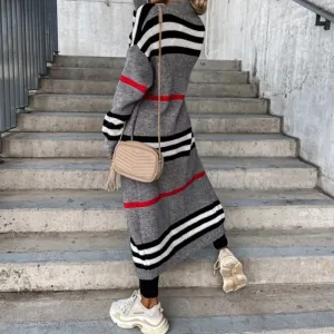 FashionSierra - Casual Striped Color Matching Knitted Long Sweaters Cardigan Elegant