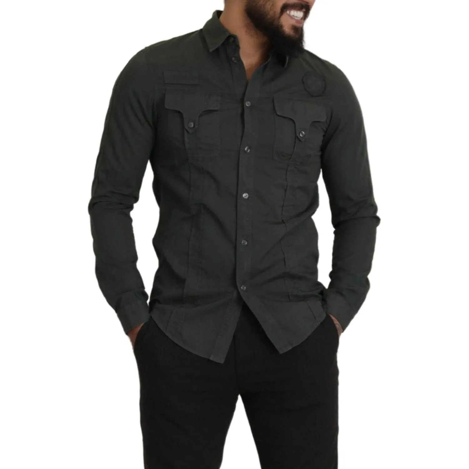 GF Ferre Sleek Dark Gray Cotton Casual Shirt