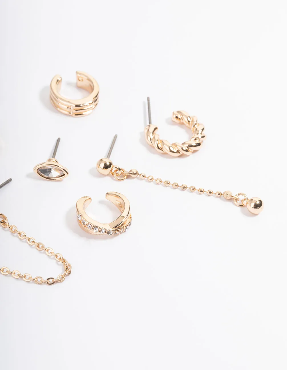 Gold Cuff & Drop Mixed Earring Pack