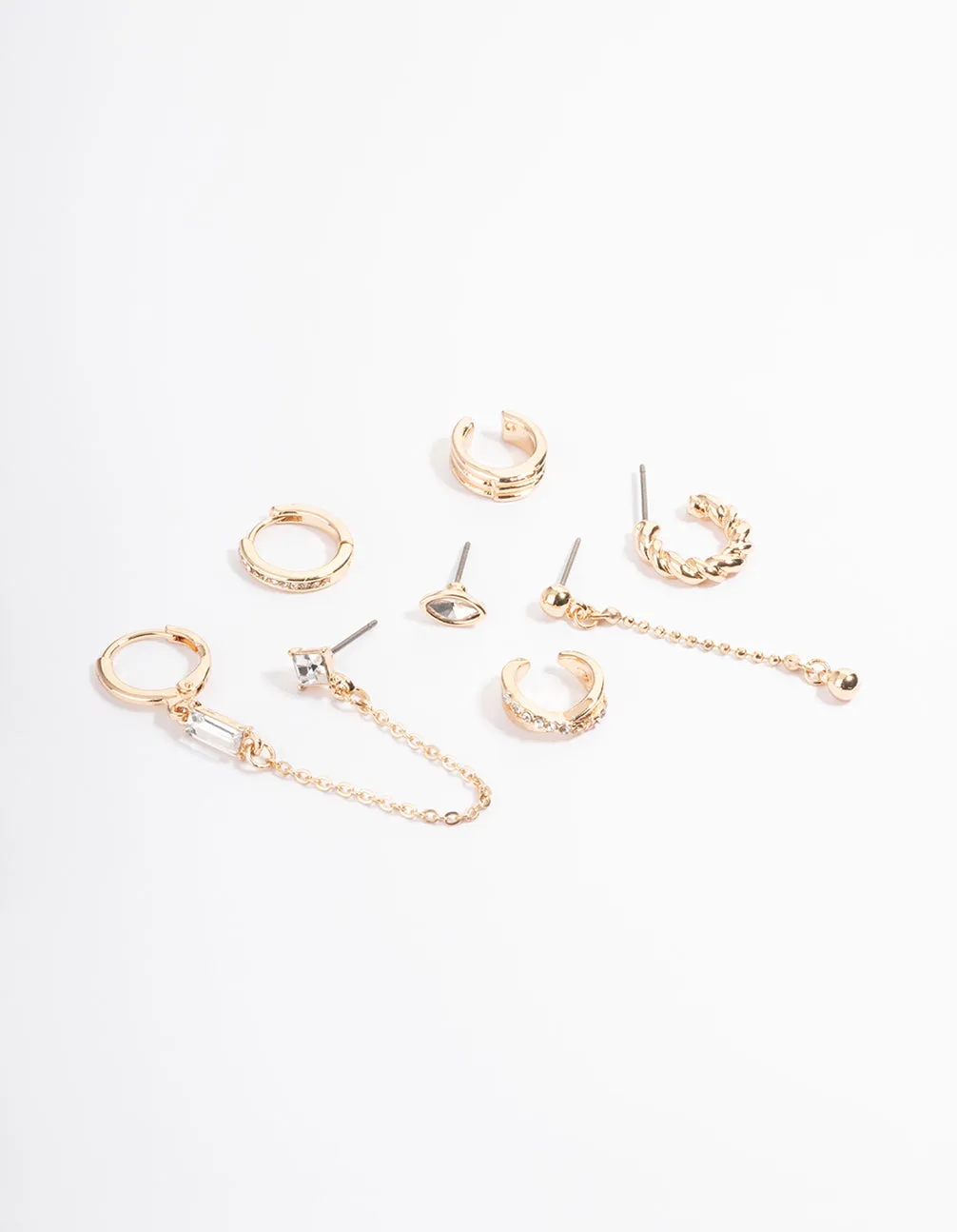 Gold Cuff & Drop Mixed Earring Pack