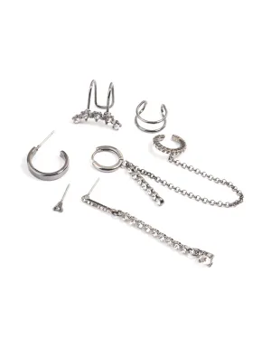 Gunmetal Clear Stone Bar Stud Earring Pack