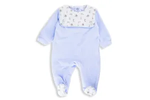 Ivory and Light Blue Velour Zoo Footed Romper