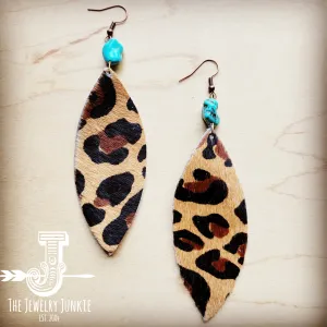 **Leather Oval Earrings in Leopard w/ Turquoise Accent 206u