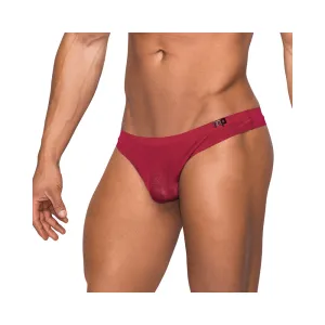 Male Power Seamless Sleek Sleek Thong W/sheer Pouch Wine Lx