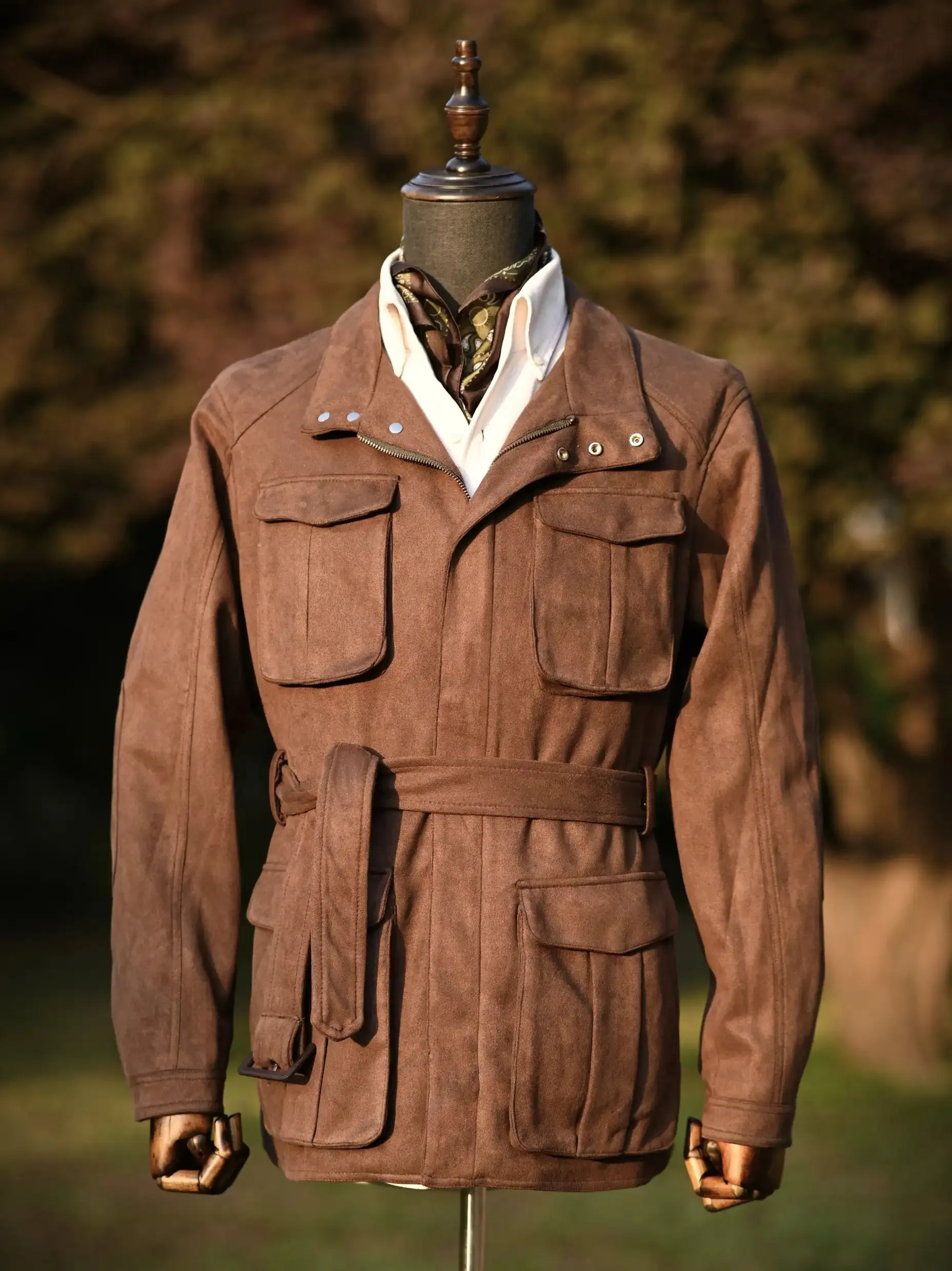 Men's Faux-Suede Safari Jacket Military Style Outwear