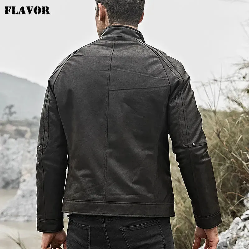 Men's Grey Pigskin Motorcycle Leather Jacket