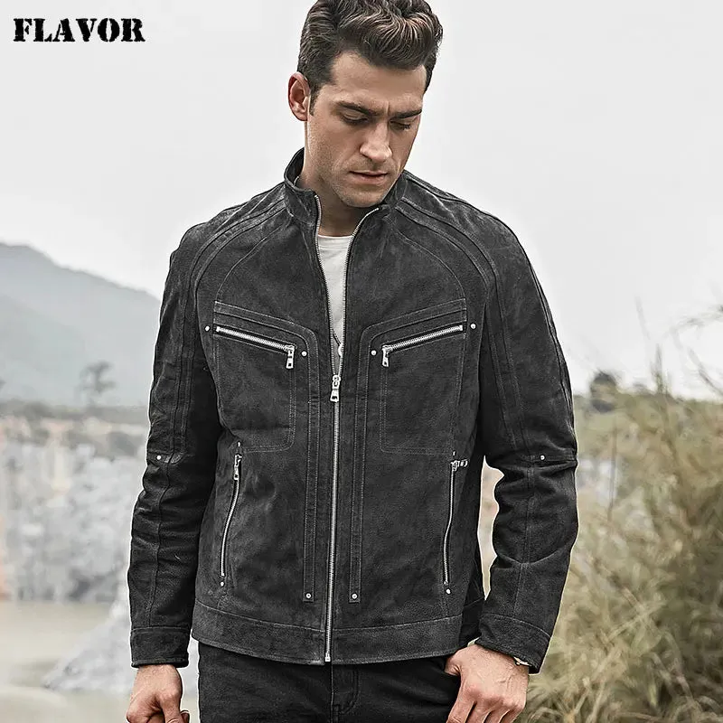 Men's Grey Pigskin Motorcycle Leather Jacket