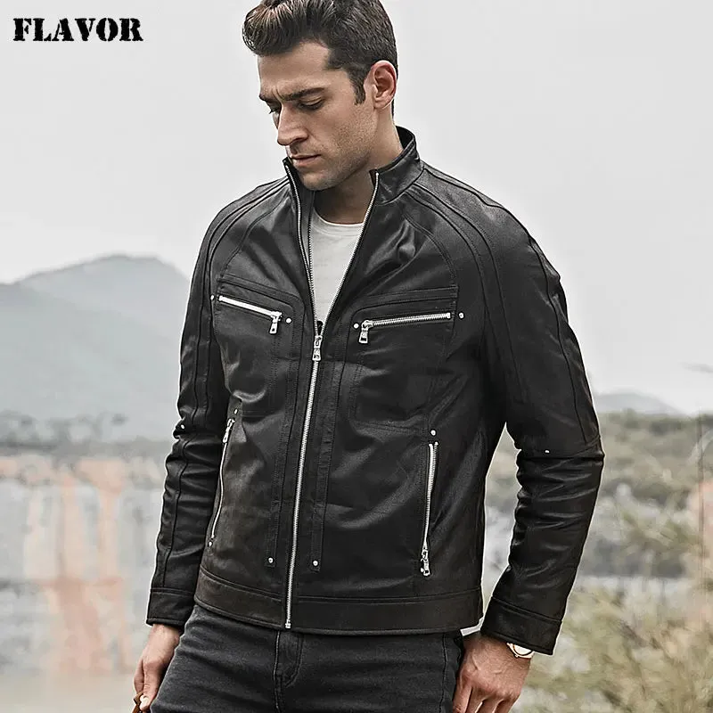 Men's Grey Pigskin Motorcycle Leather Jacket