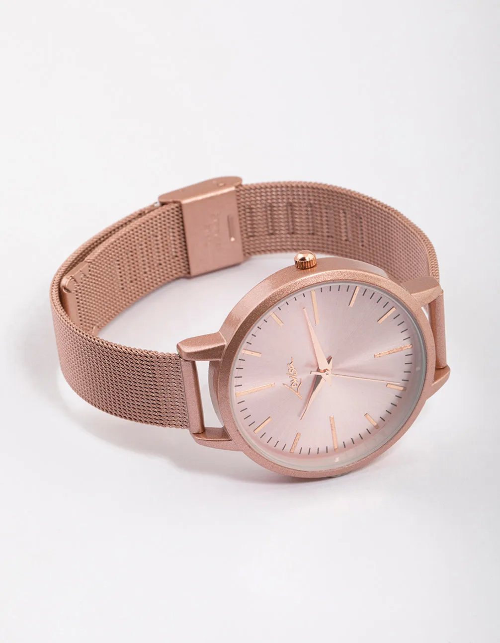 Mixed Metal Pink Metallic Mesh Watch