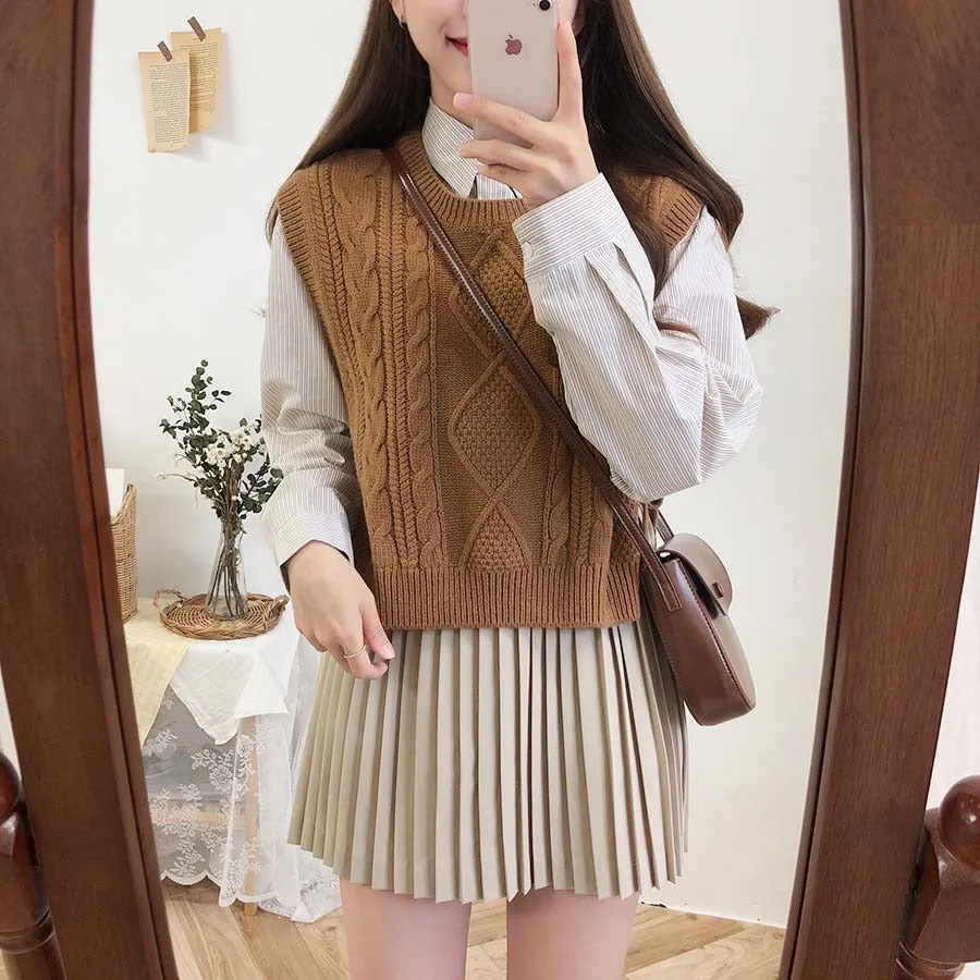 O-neck Autumn Winter Short Knitted Sleeveless Warm Casual oversize Pullover vest sweater