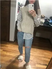 O-neck Autumn Winter Short Knitted Sleeveless Warm Casual oversize Pullover vest sweater