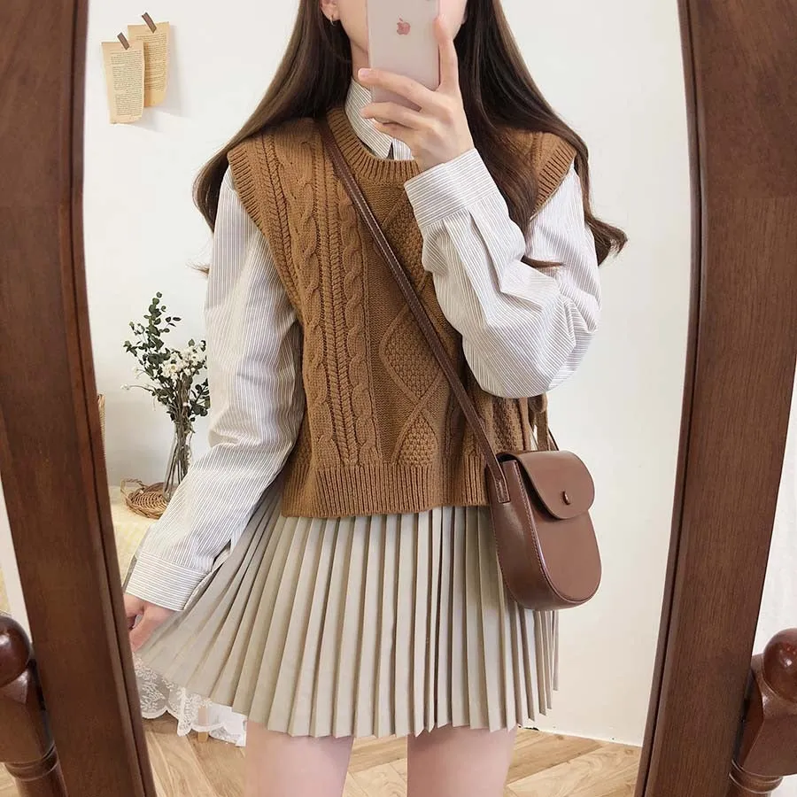 O-neck Autumn Winter Short Knitted Sleeveless Warm Casual oversize Pullover vest sweater