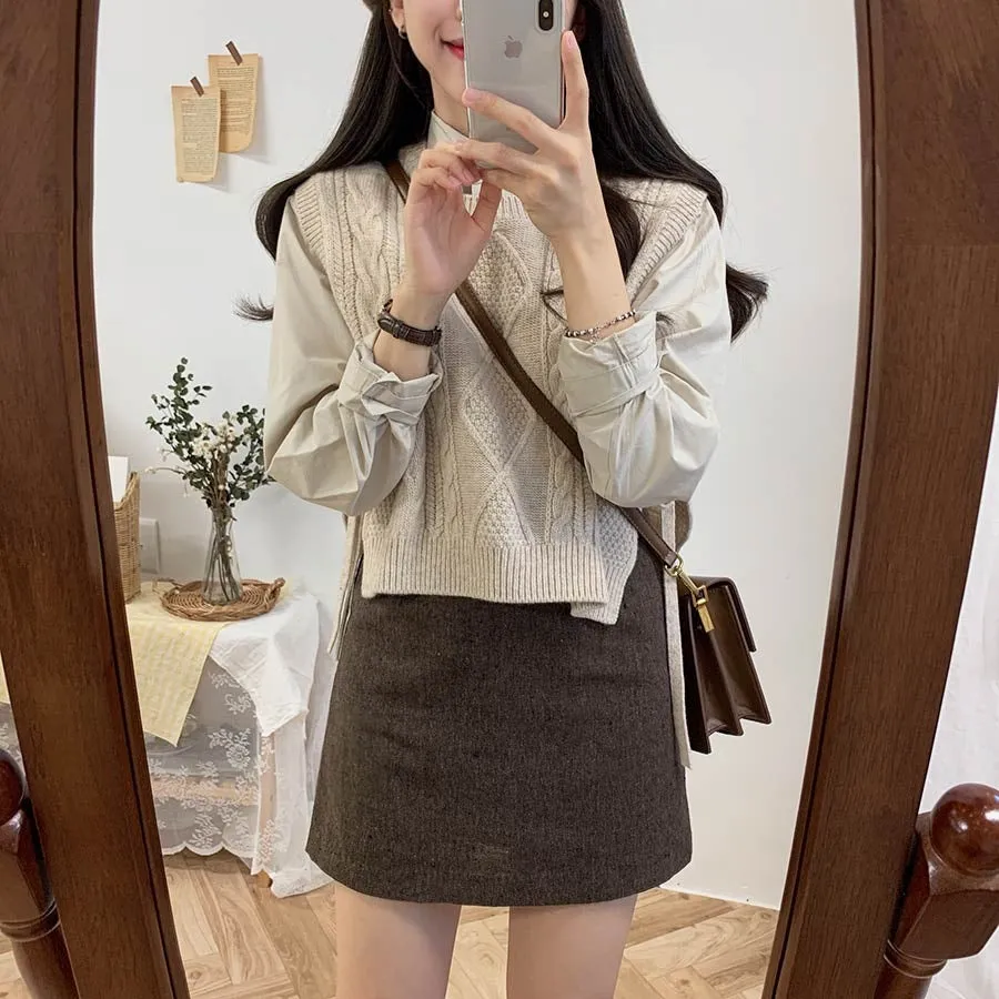 O-neck Autumn Winter Short Knitted Sleeveless Warm Casual oversize Pullover vest sweater