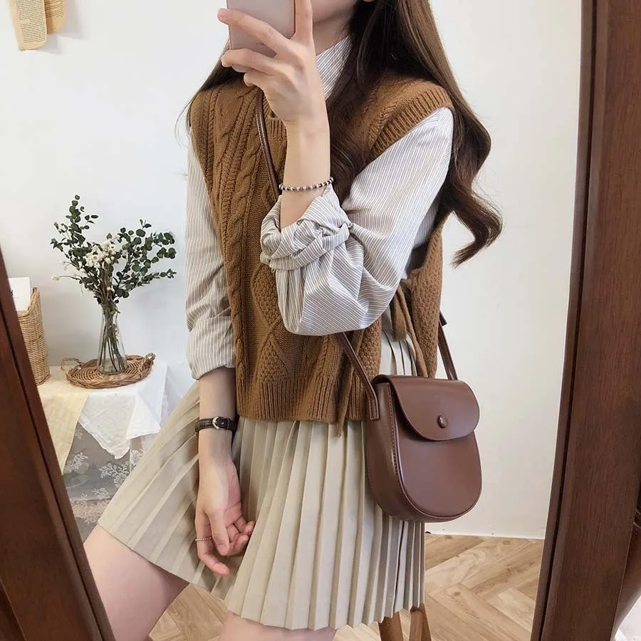 O-neck Autumn Winter Short Knitted Sleeveless Warm Casual oversize Pullover vest sweater