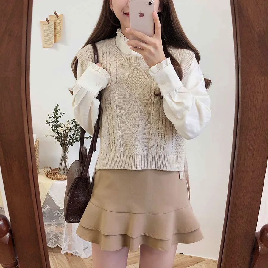 O-neck Autumn Winter Short Knitted Sleeveless Warm Casual oversize Pullover vest sweater