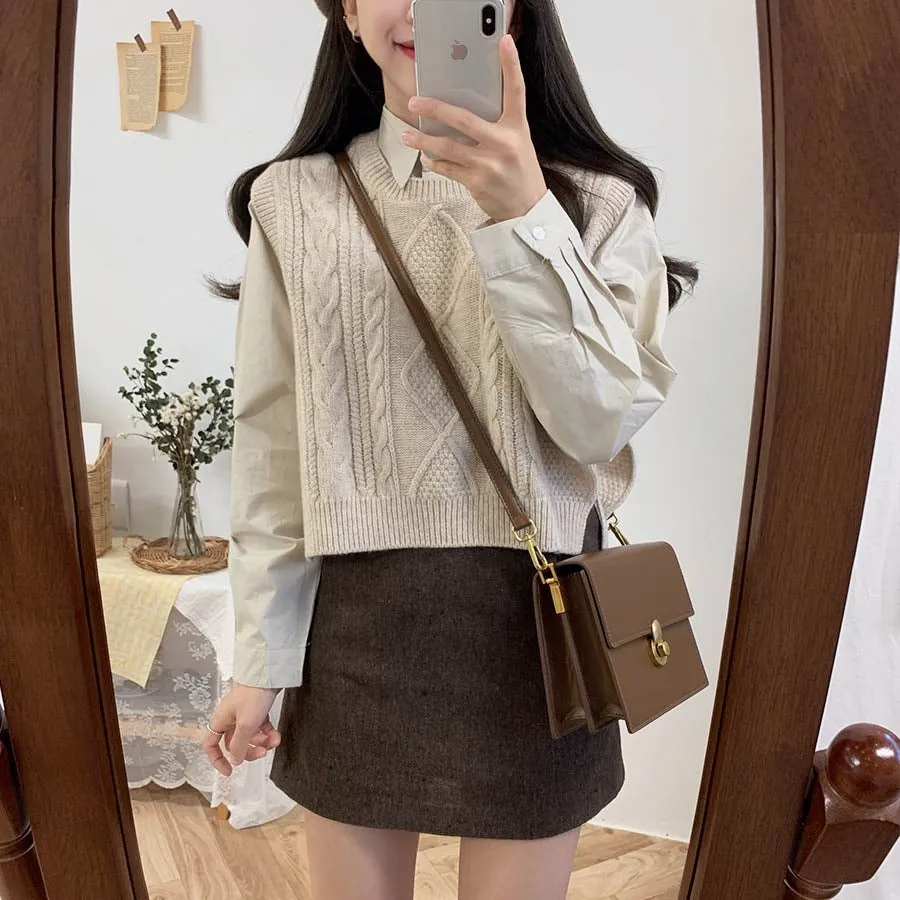 O-neck Autumn Winter Short Knitted Sleeveless Warm Casual oversize Pullover vest sweater