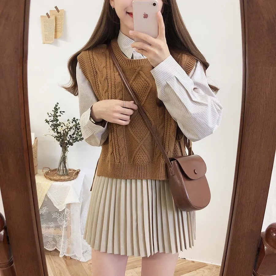 O-neck Autumn Winter Short Knitted Sleeveless Warm Casual oversize Pullover vest sweater