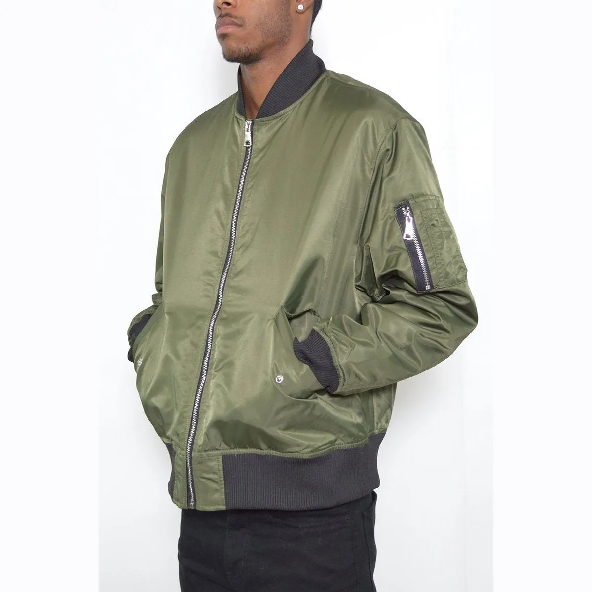 Olive Padded Bomber Jacket