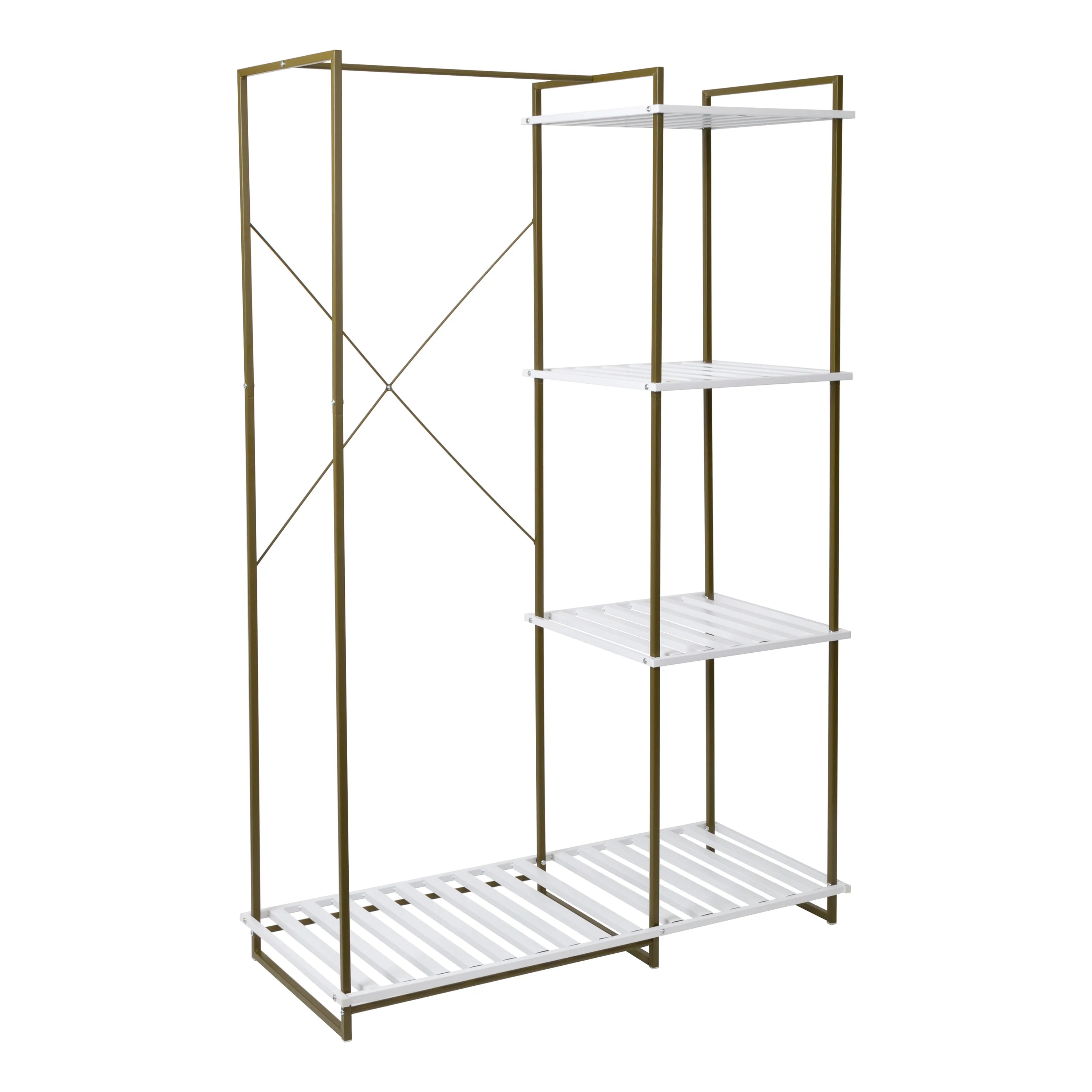 Olive/White Metal Freestanding Open Closet with 4 Shelves