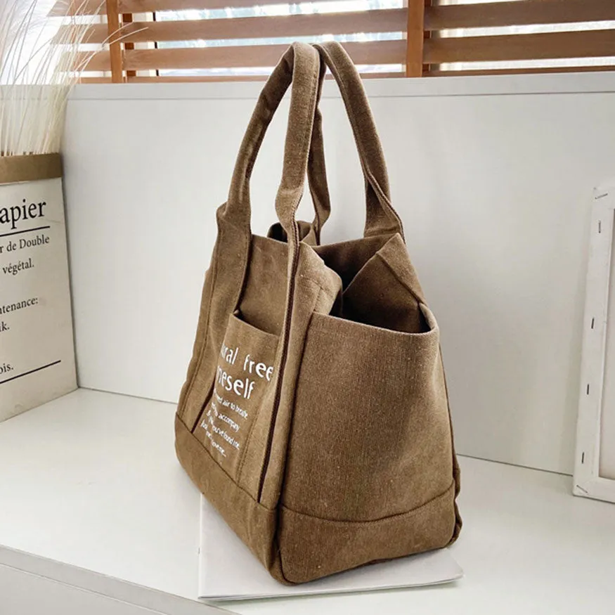 Oluolin Letter Printed Canvas Bags