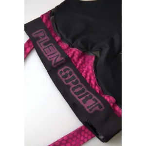 Plein Sport Sleek Black Sports Bra with Fuchsia Accent