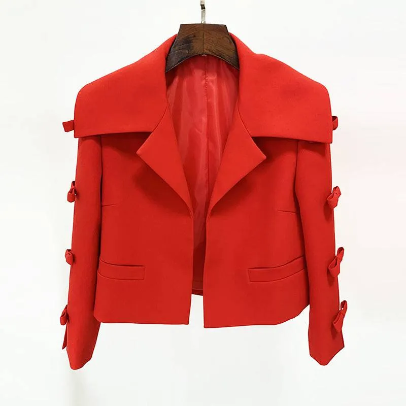 Poppy Long Sleeve Bow-detail Cropped Jacket