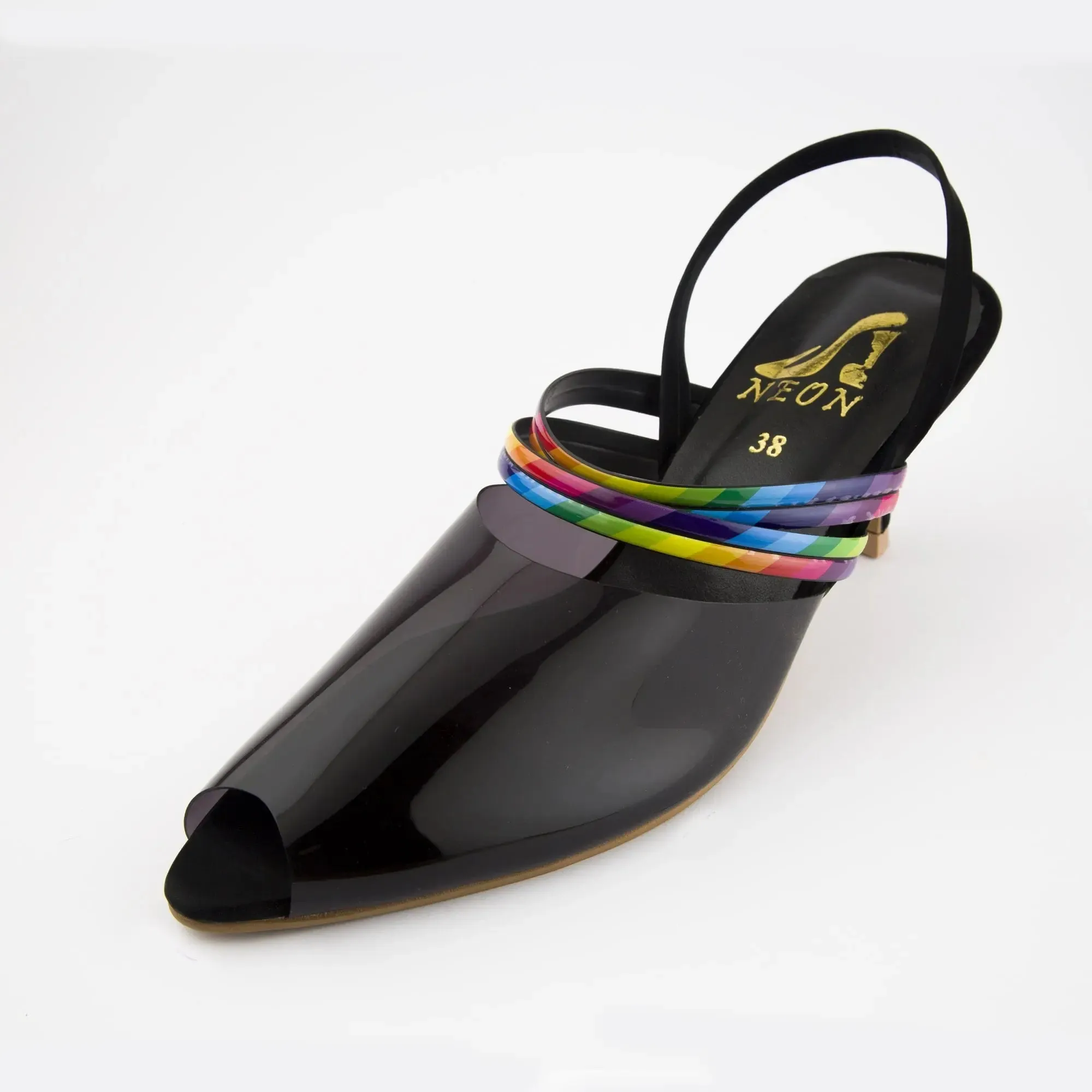 Rainbow Straps Pointed Toe Mules