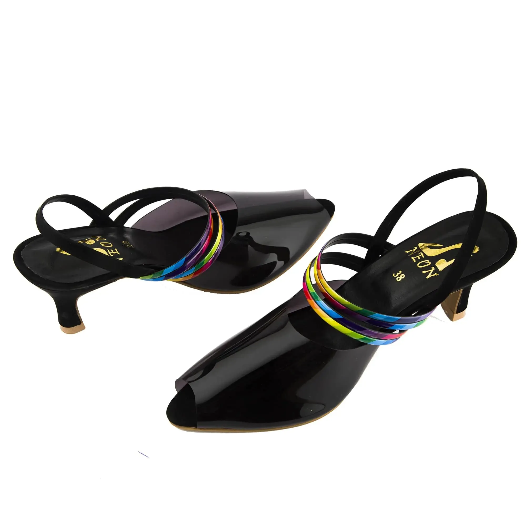 Rainbow Straps Pointed Toe Mules