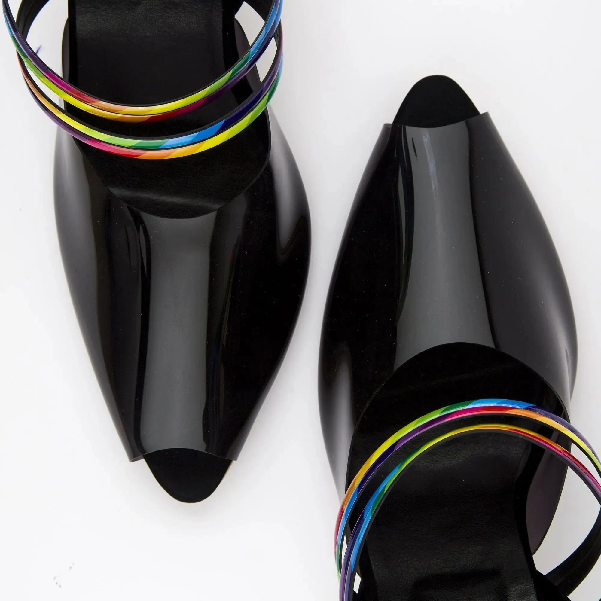 Rainbow Straps Pointed Toe Mules