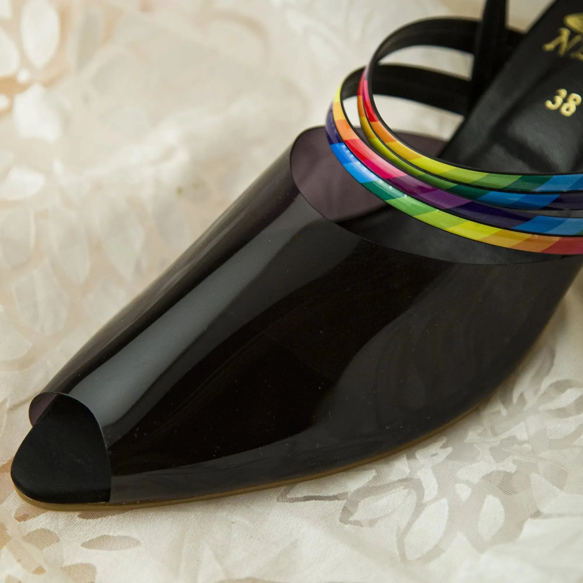 Rainbow Straps Pointed Toe Mules